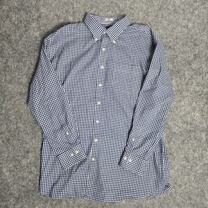 Peter Millar Nanoluxe Button Shirt Men 2XL Blue White Check Plaid Back Pleated‎